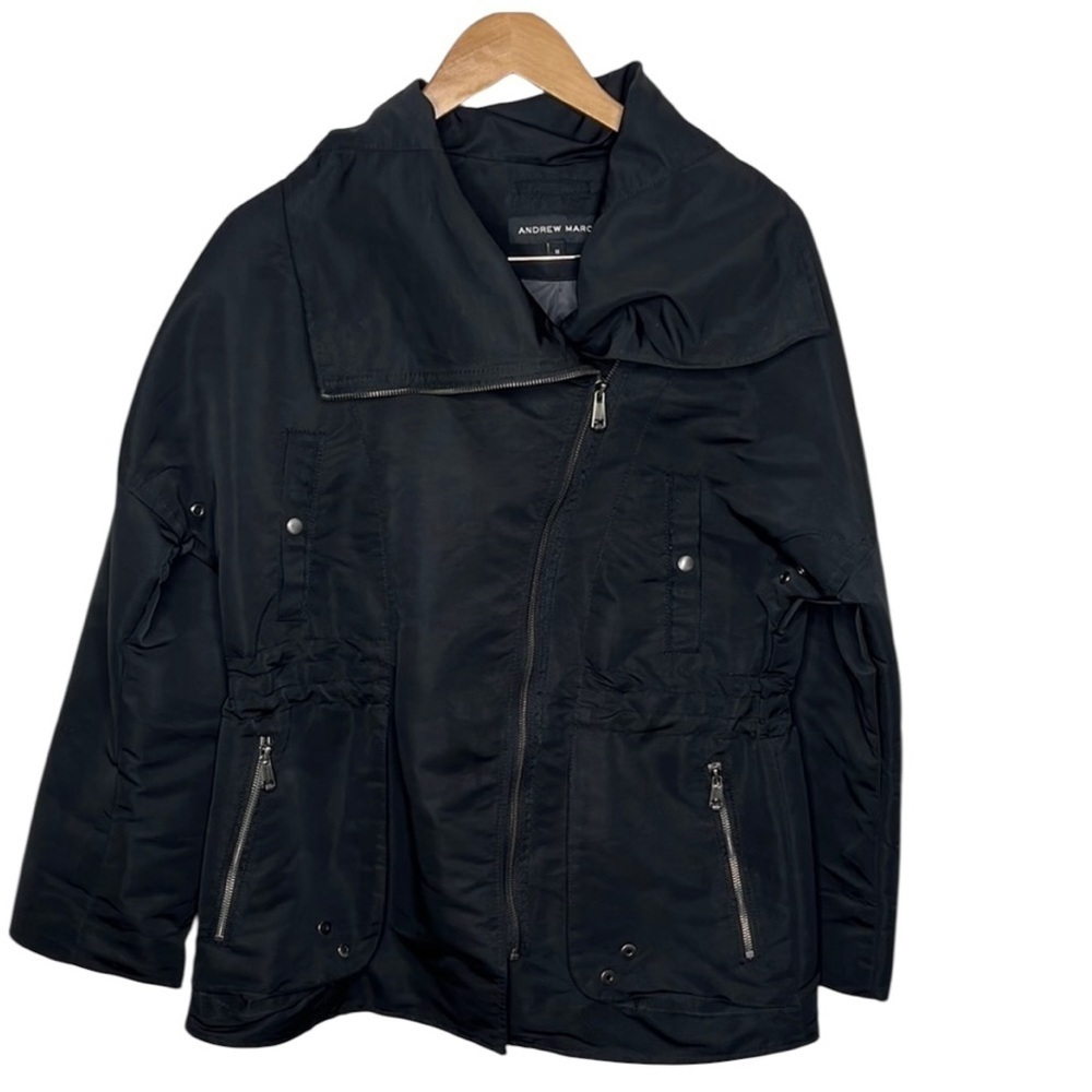 Andrew Marc Black Asymmetrical Wide Collar Jacket Women Size M  BLEMISH